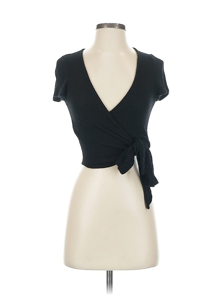 Pre-owned Project Social T Loves Urban Outfitters Short Sleeve Top Black Plunge Neckline Tops