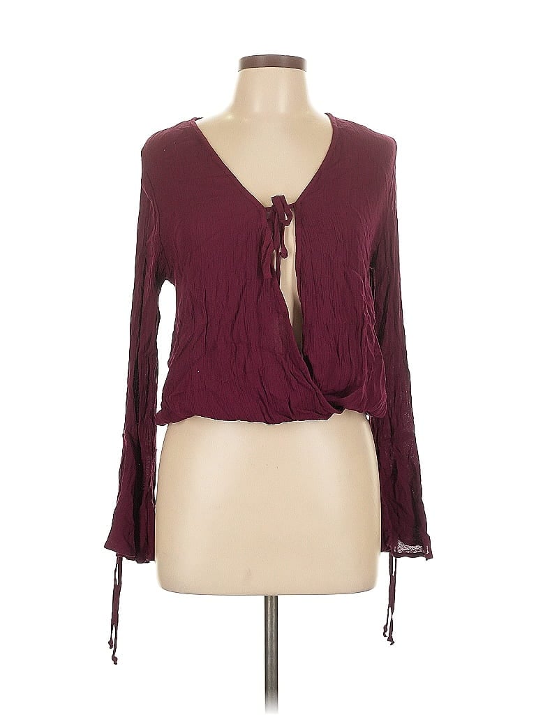 Pre-owned Ambiance Long Sleeve Blouse In Burgundy