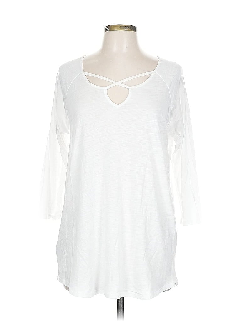 Pre-owned Eddie Bauer 3/4 Sleeve Top White Keyhole Neckline Tops