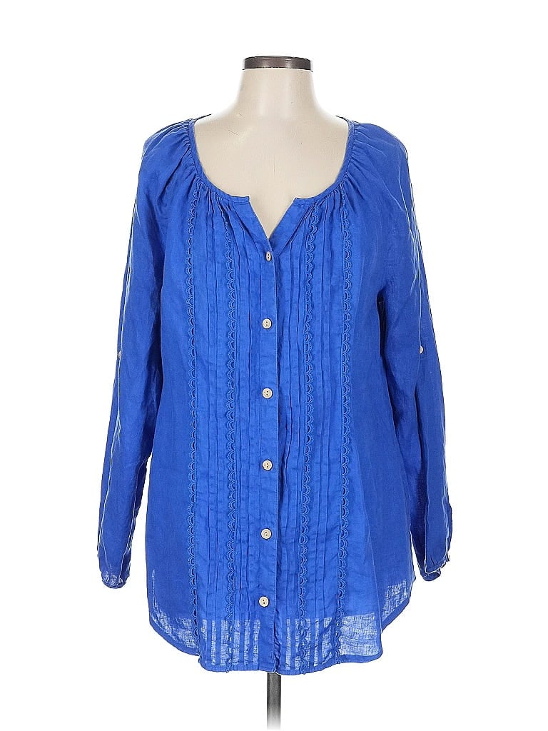 Pre-owned Soft Surroundings Long Sleeve Blouse In Blue