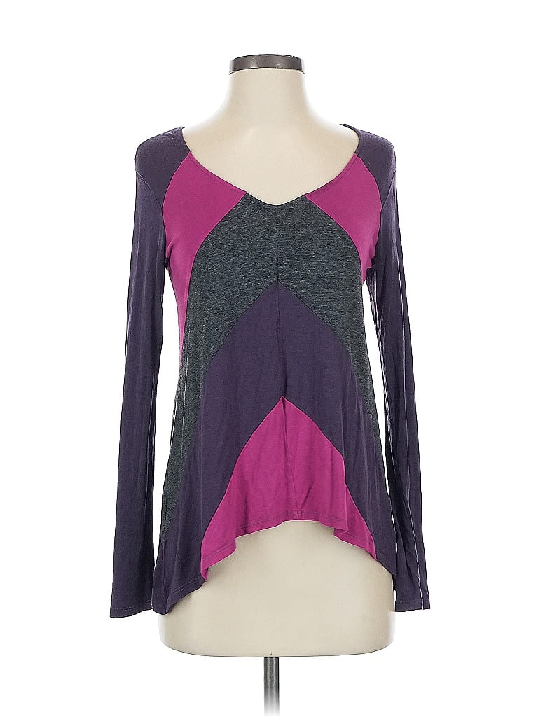 Pre-owned Ella Moss Long Sleeve Top Purple Color Block Pattern Sweetheart Neckline Tops