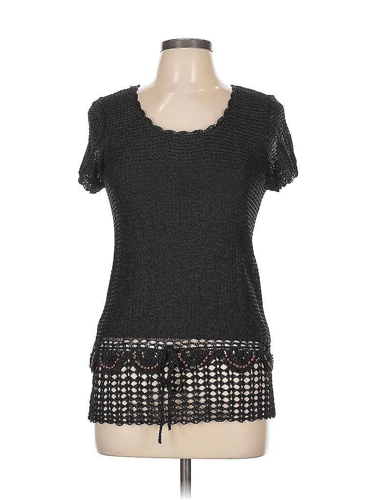 Pre-owned Coldwater Creek Short Sleeve Top Black Scoop Neck Tops