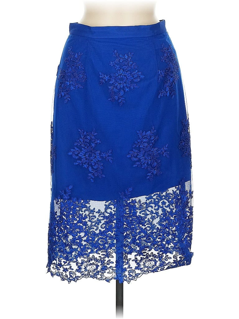 ML Monique Lhuillier 100% Polyester Floral Blue Formal Skirt Size 8 - photo 1