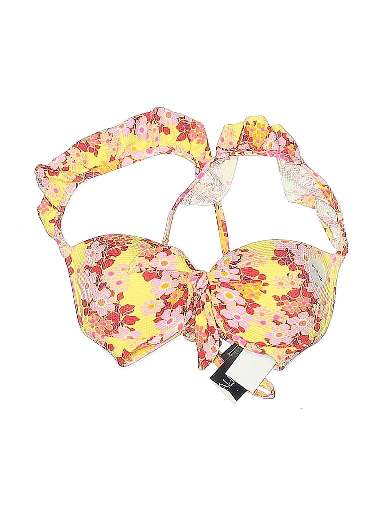 California Waves Swimsuit Top Yellow Floral Pattern Swimwear In Multi