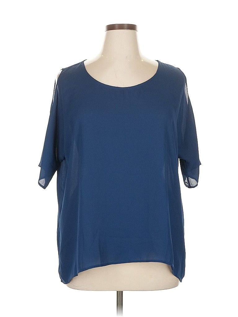 Pre-owned Chaus Short Sleeve Top Blue Cold Shoulder Neckline Tops