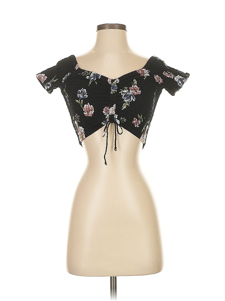 Pre-owned Kendall & Kylie Short Sleeve Blouse In Black