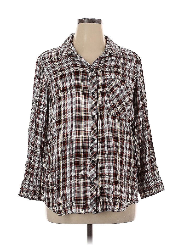 TERRA & SKY Pre-owned 3/4 Sleeve Button Down Shirt In Brown