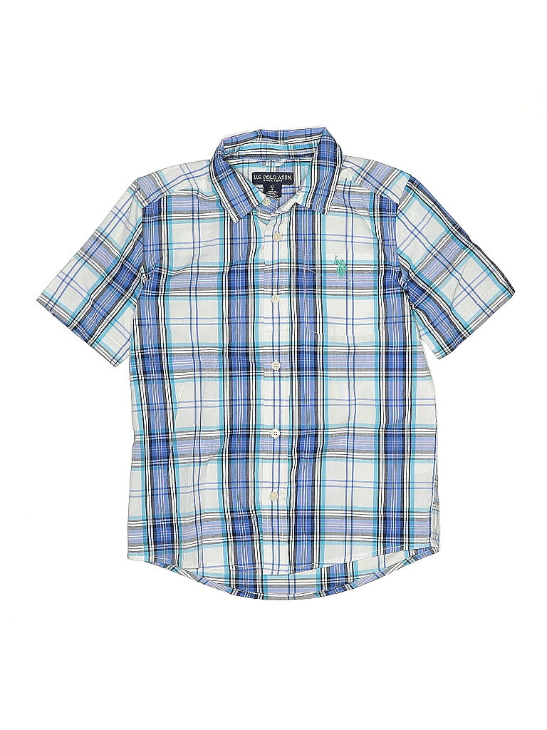 Pre-owned U.s. Polo Assn Kids' Short Sleeve Button Down Shirt In Blue