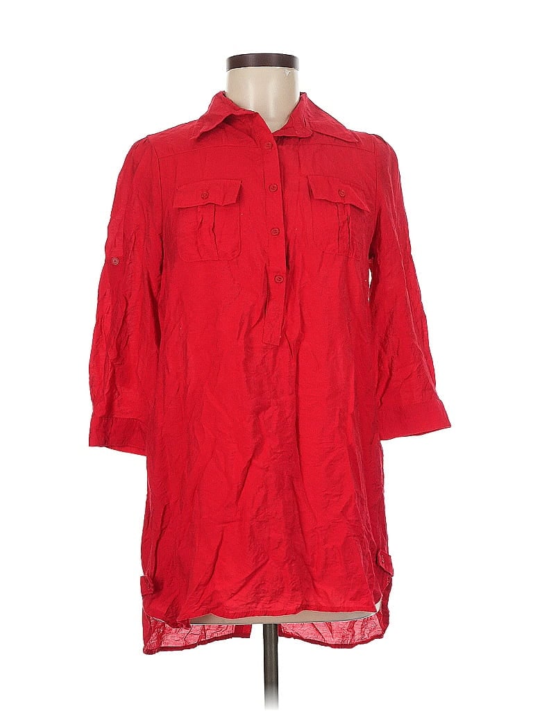 Pre-owned Body Central 3/4 Sleeve Button Down Shirt In Red