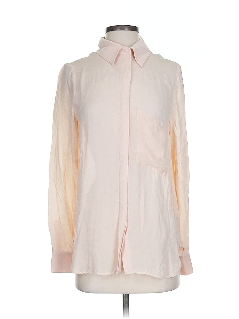 HAUTE HIPPIE Pre-owned Long Sleeve Silk Top Pink Color Block Pattern Tie Neck Tops