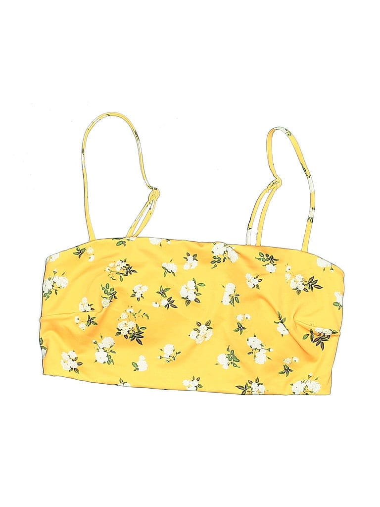 Pre-owned H&m Swimsuit Top Yellow Floral Pattern Swimwear