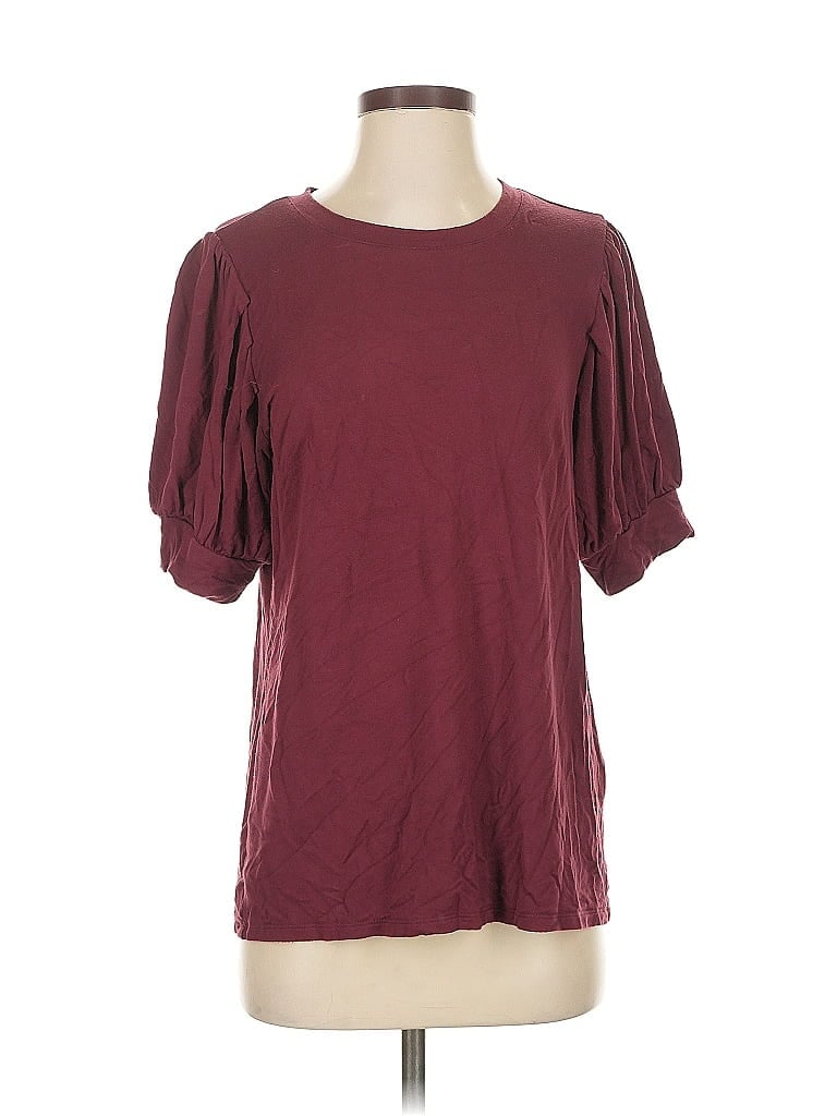 Pre-owned Daily Ritual Short Sleeve Top Burgundy Crew Neck Tops