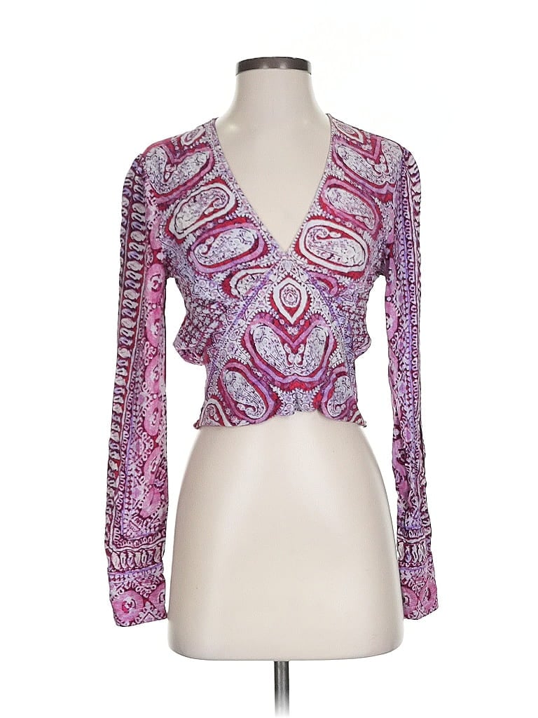 Pre-owned Free People Long Sleeve Blouse In Purple