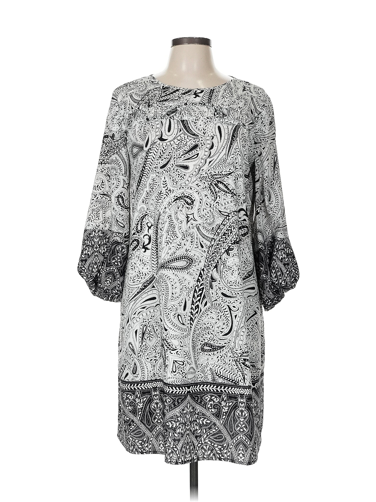 Ann Taylor LOFT 100% Polyester Paisley Gray Casual Dress Size M