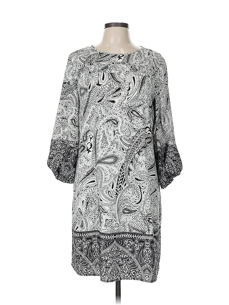 Ann Taylor LOFT 100% Polyester Paisley Gray Casual Dress Size M