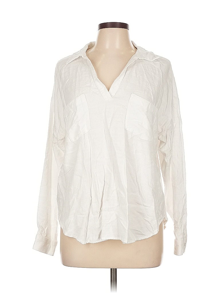 Pre-owned Ann Taylor Loft Outlet Long Sleeve Blouse In White