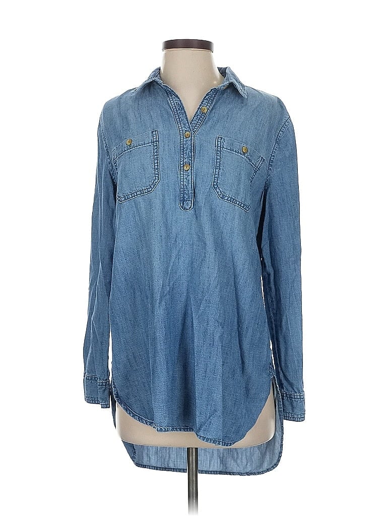 Pre-owned Caslon Long Sleeve Button Down Shirt In Blue