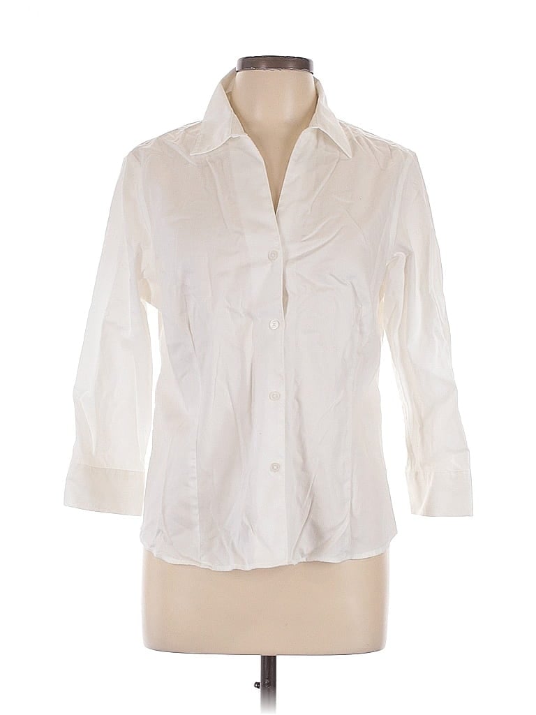 Pre-owned Anne Klein 3/4 Sleeve Button Down Shirt In White