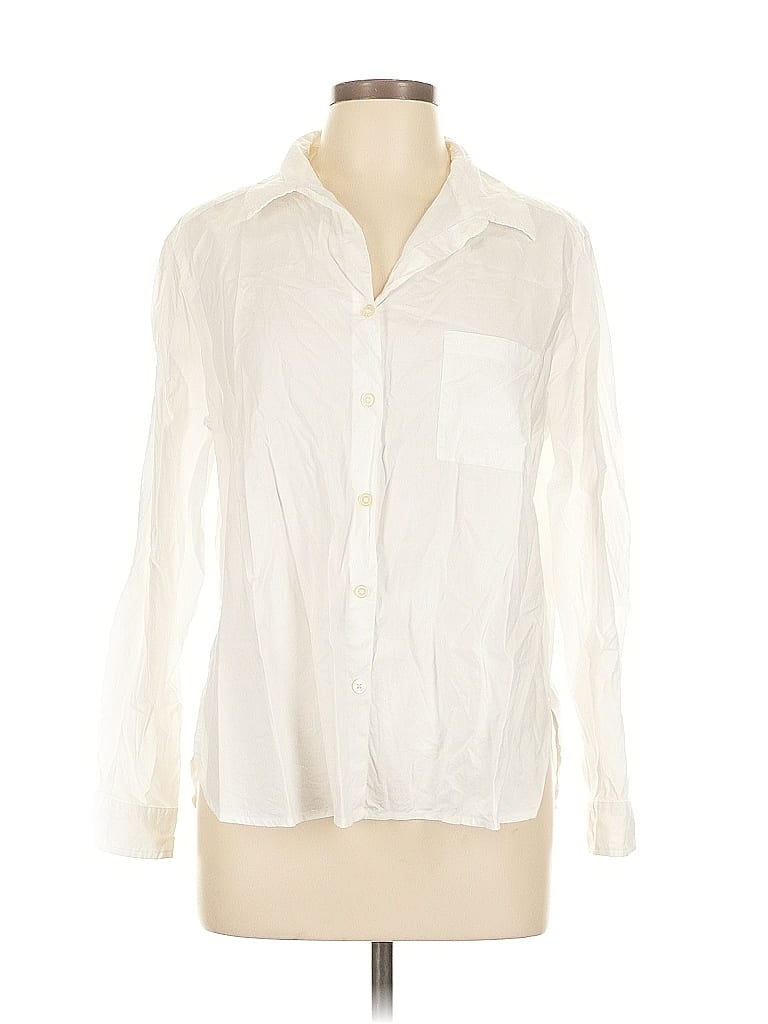 Pre-owned Ann Taylor Loft Long Sleeve Button Down Shirt In White