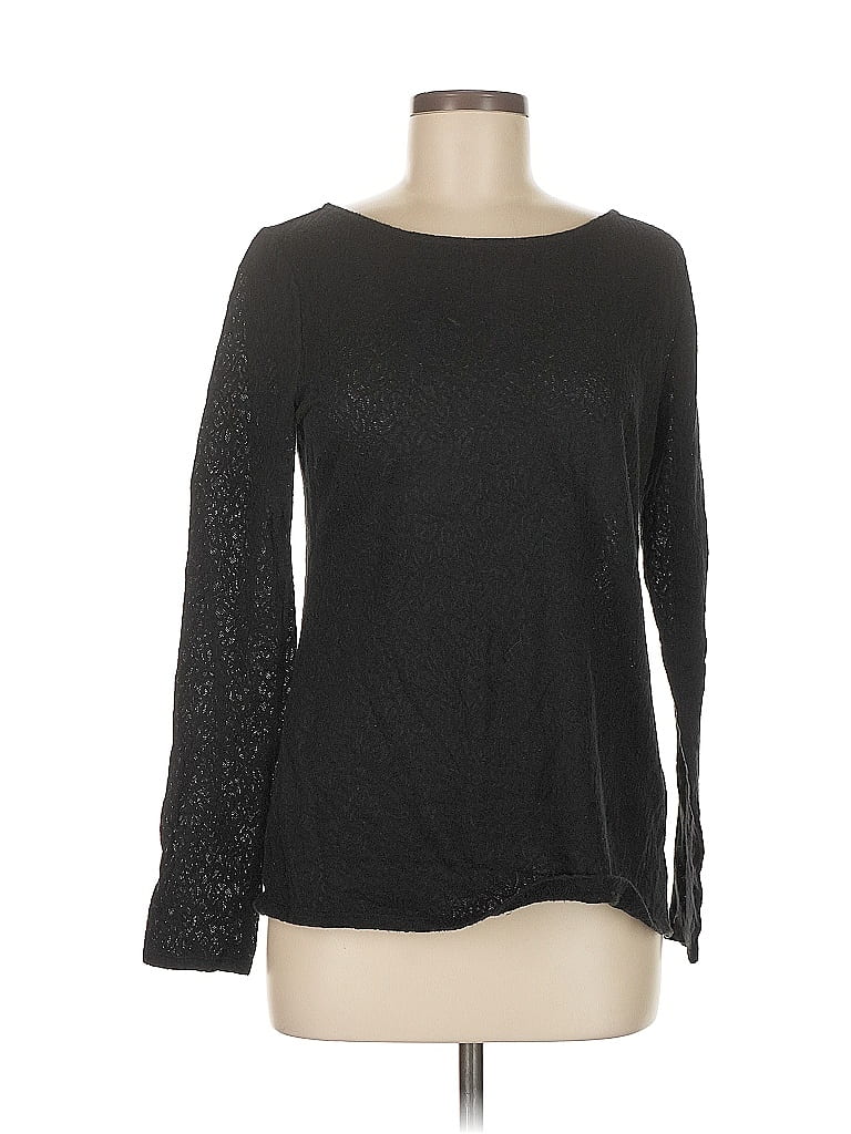 Pre-owned Ann Taylor Loft Long Sleeve Top Black Boatneck Tops