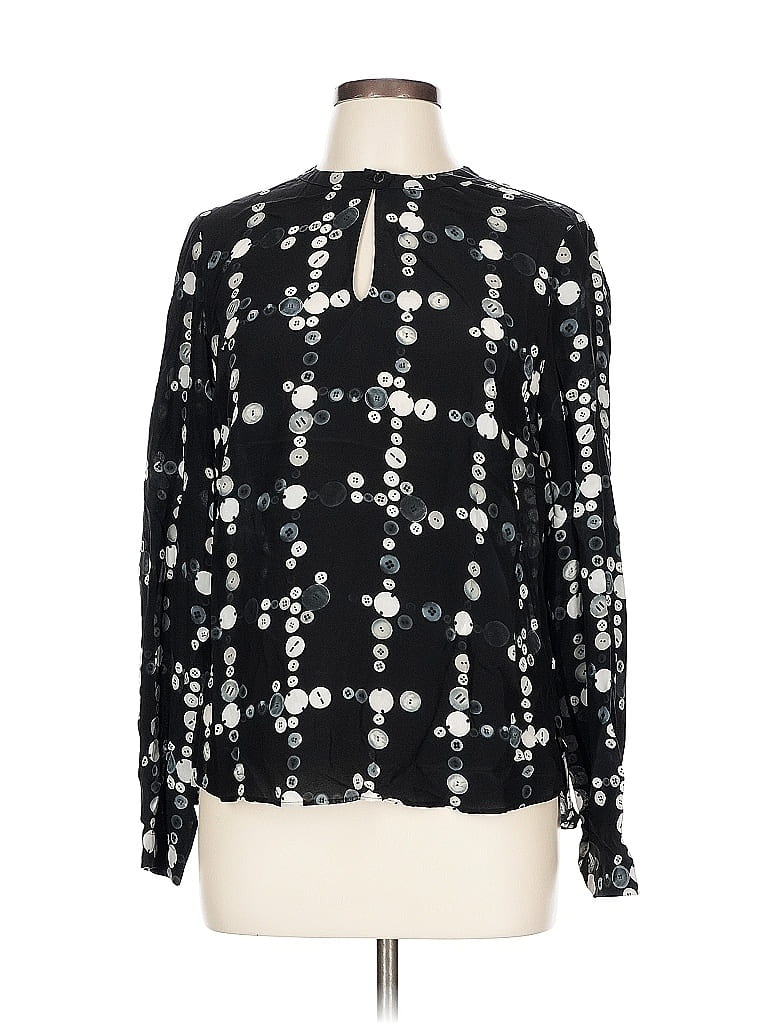 Akris Punto 100% Silk Print Black Long Sleeve Silk Top Size 10 - photo 1