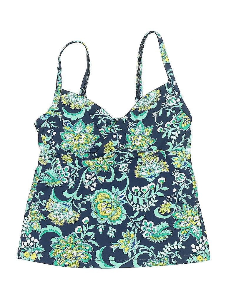 Pre-owned Lands' End Swimsuit Top Blue Paisley Pattern Swimwear