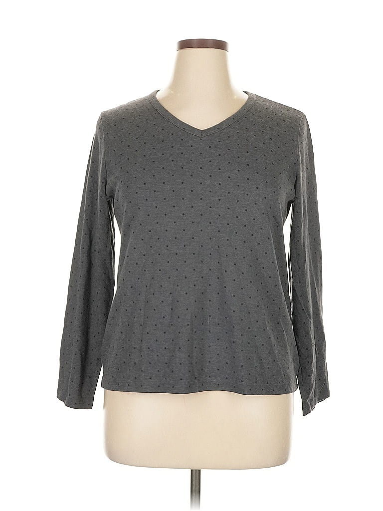 Pre-owned Croft & Barrow Long Sleeve Top Gray V Neck Tops