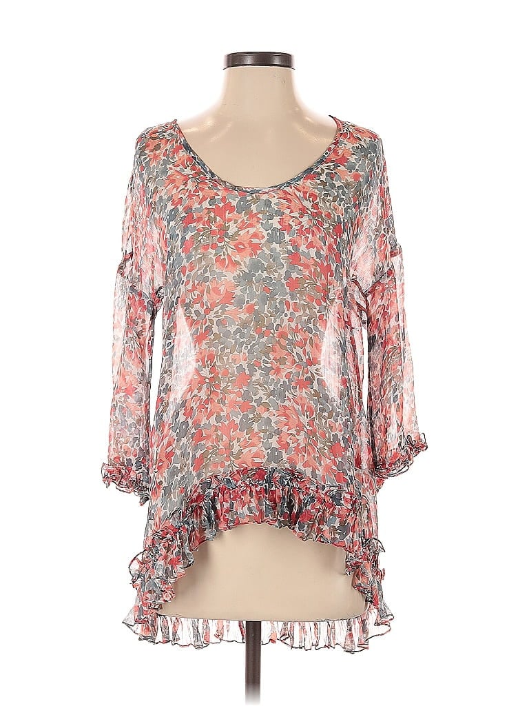 Pre-owned Ella Moss 3/4 Sleeve Silk Top Pink Sweetheart Neckline Tops