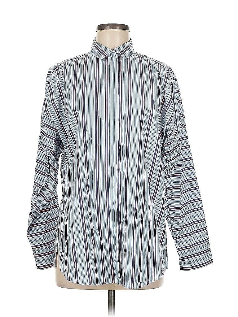 Akris Punto 100% Baumwolle Stripes Blue Long Sleeve Blouse Size 6 - photo 1