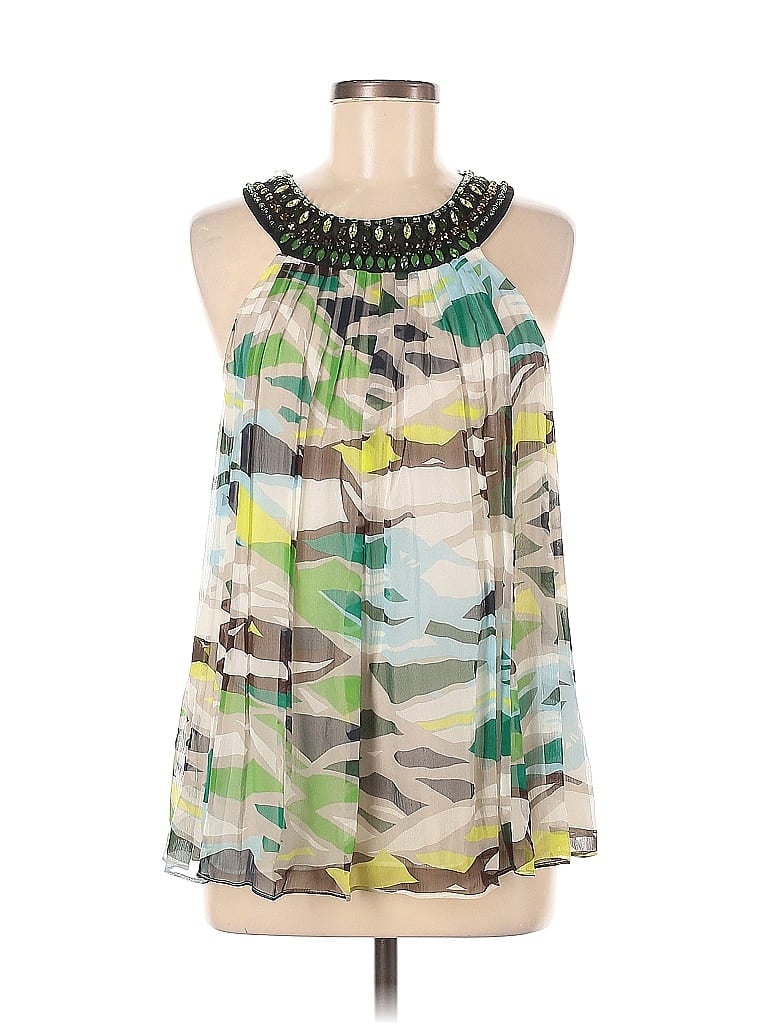 Pre-owned Bcbgmaxazria Sleeveless Silk Top Gray Halter Neckline Tops