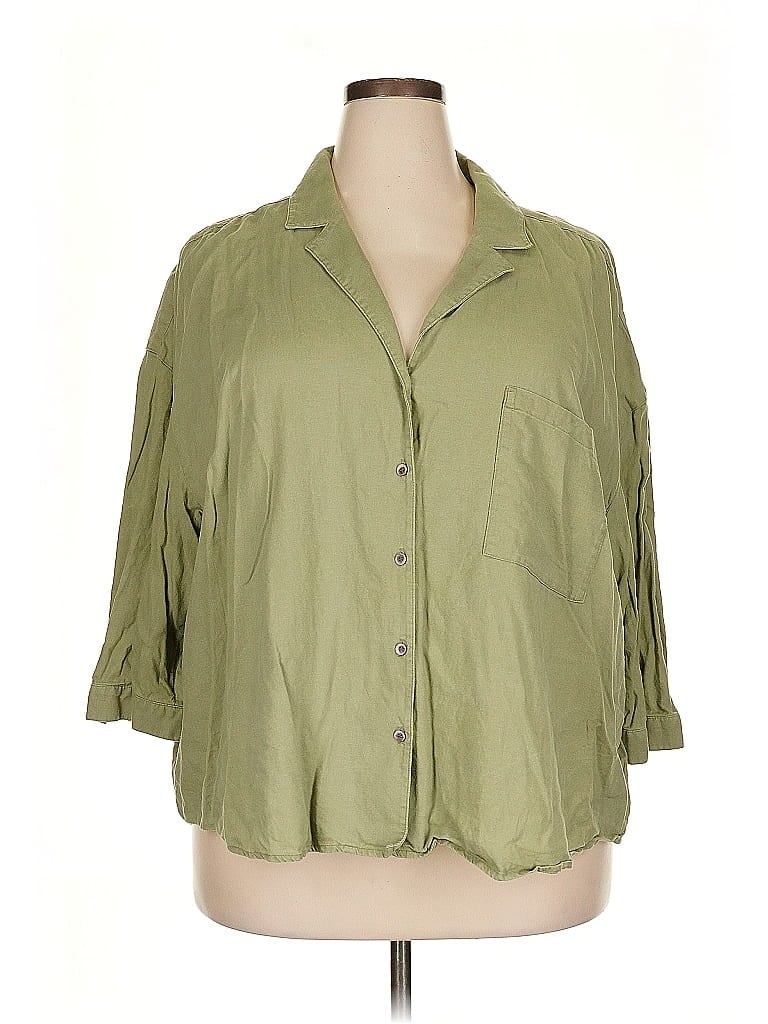 Pre-owned Treasure & Bond 3/4 Sleeve Button Down Shirt In Green