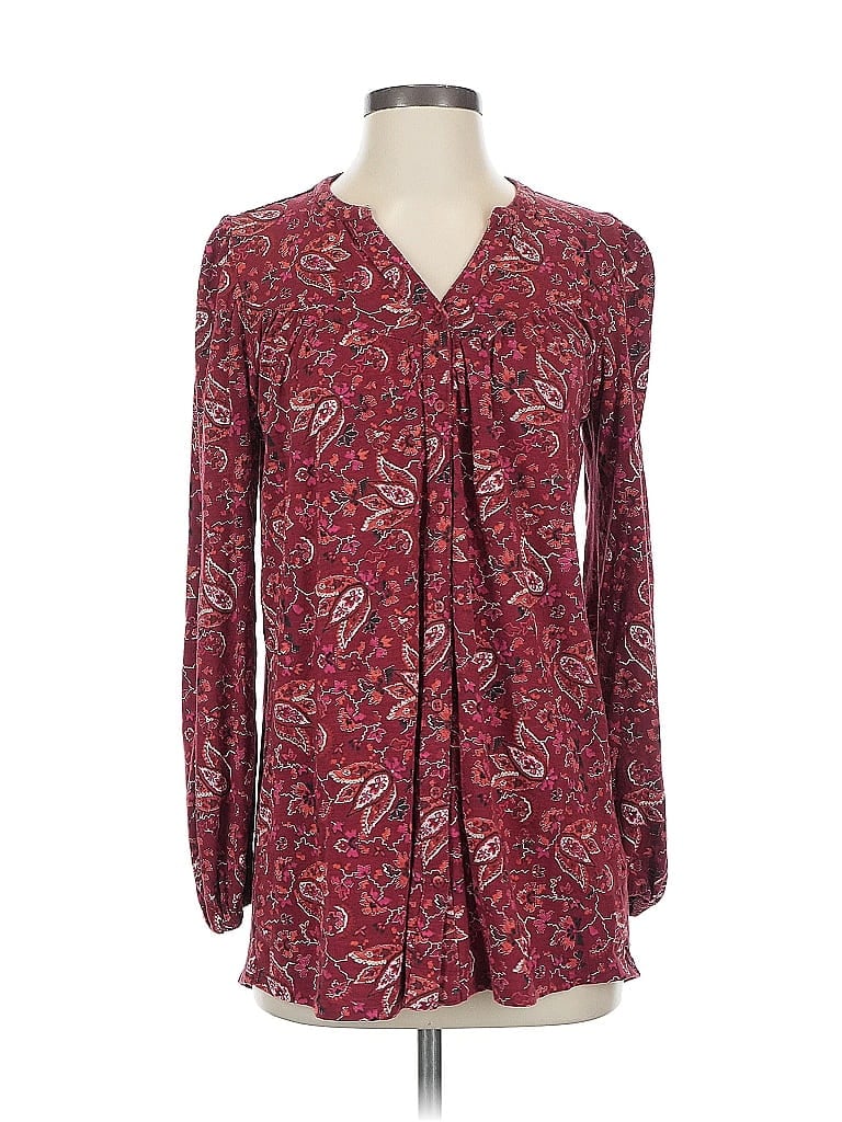 Pre-owned Fat Face Long Sleeve Blouse In Burgundy
