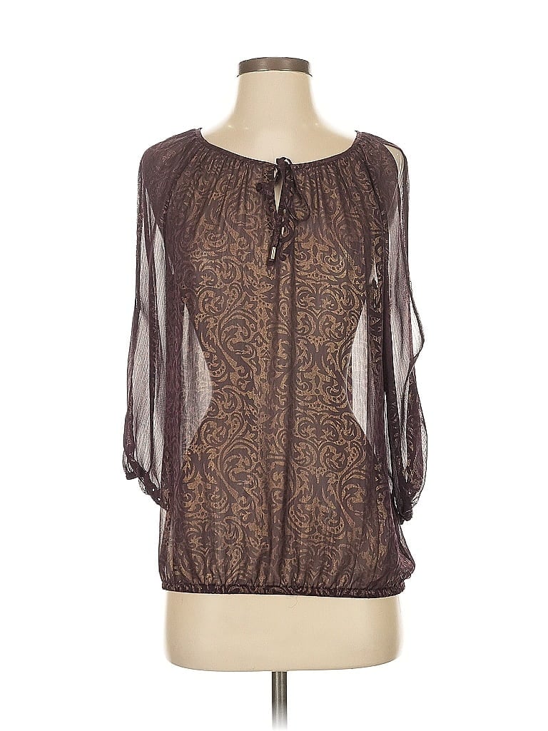 Pre-owned Caché Long Sleeve Blouse In Brown