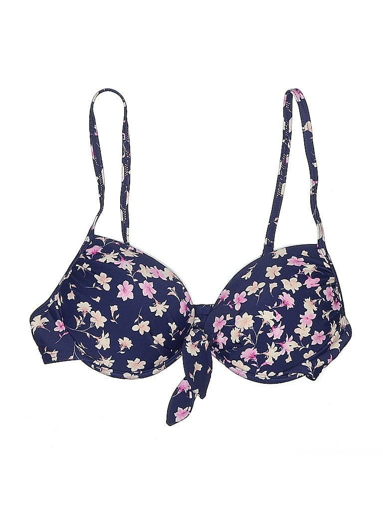 Pre-owned So Swimsuit Top Blue Floral Pattern Swimwear