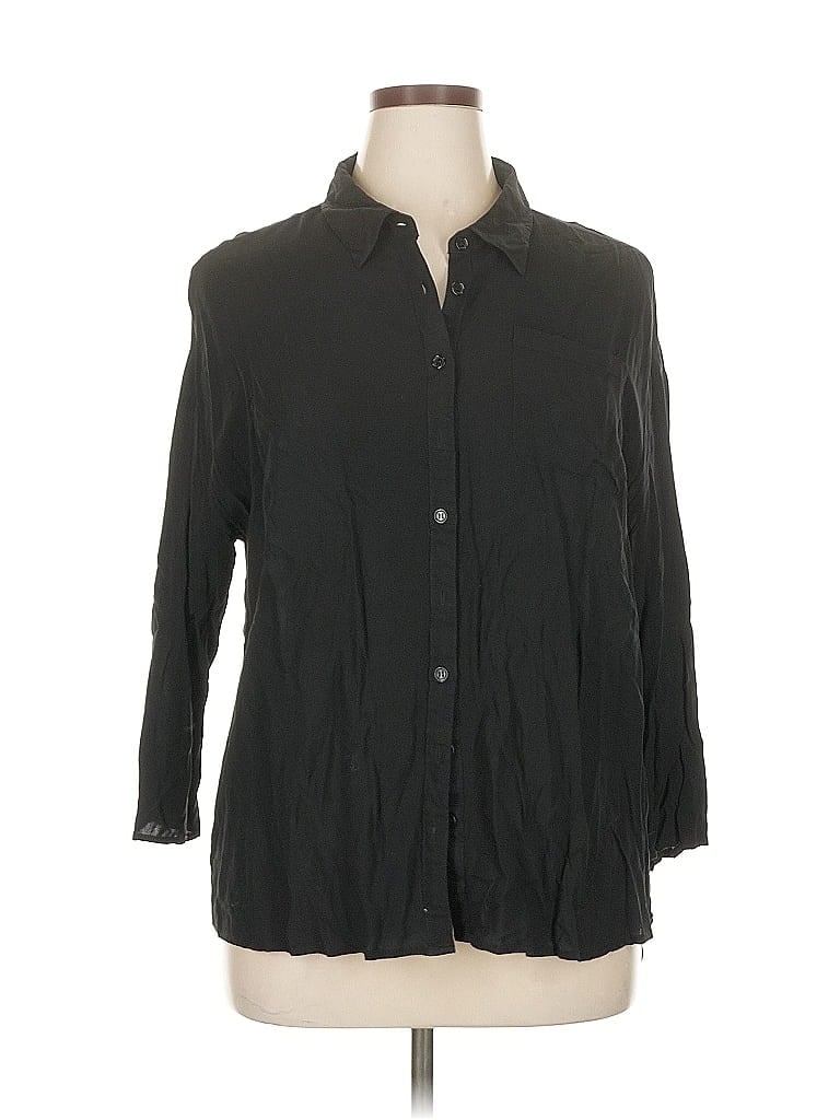 WET SEAL Pre-owned 3/4 Sleeve Button Down Shirt In Black
