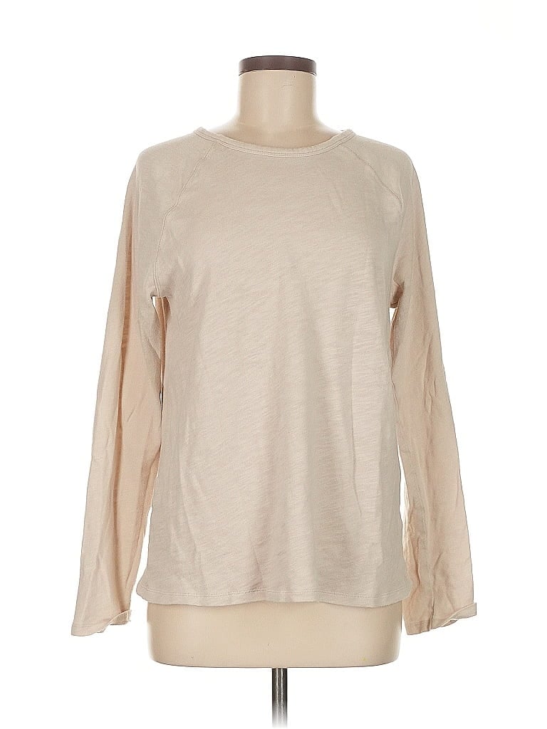 Pre-owned Zara Long Sleeve Top Tan Crew Neck Tops In White