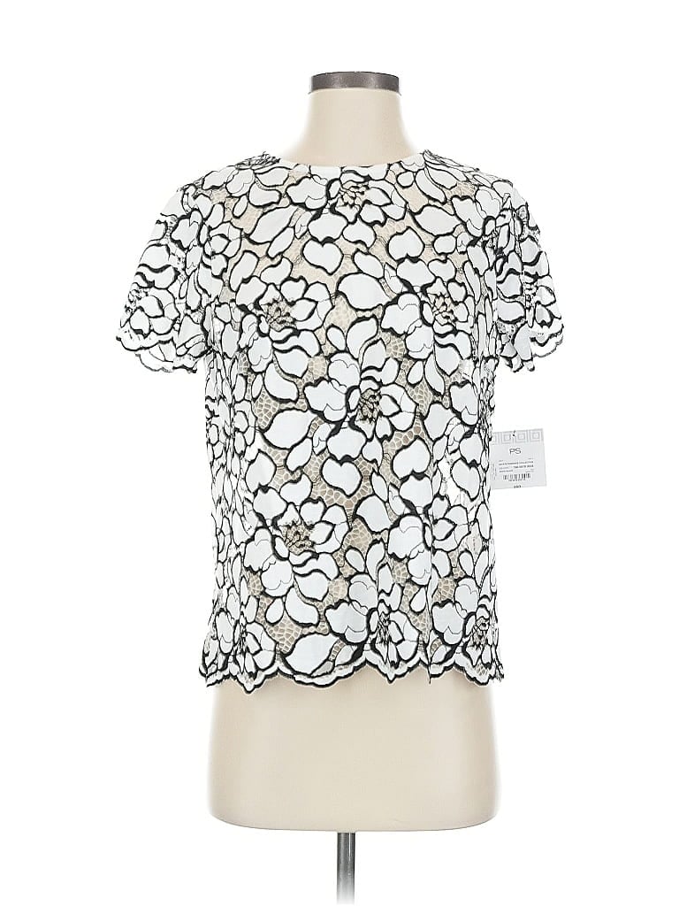 Pre-owned Liz Claiborne Career Short Sleeve Top White Keyhole Neckline Tops