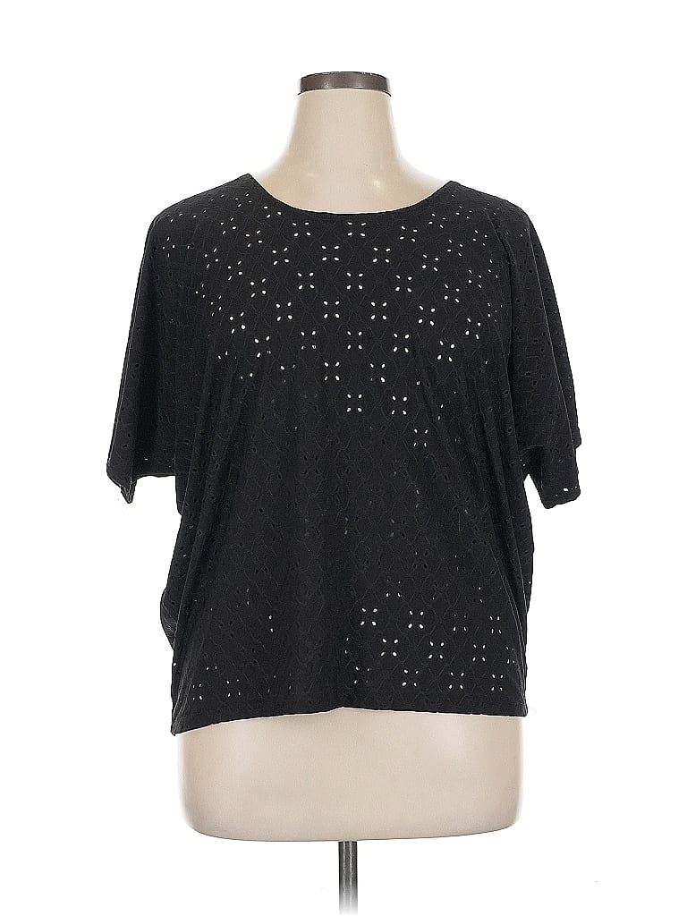 Pre-owned Kim & Cami Short Sleeve Top Black Keyhole Neckline Tops