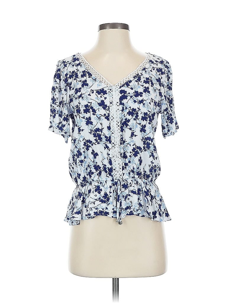 Pre-owned Adrienne Vittadini Short Sleeve Blouse In Blue