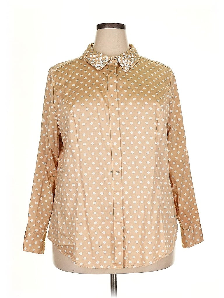 Pre-owned Lane Bryant 3/4 Sleeve Button Down Shirt In Brown