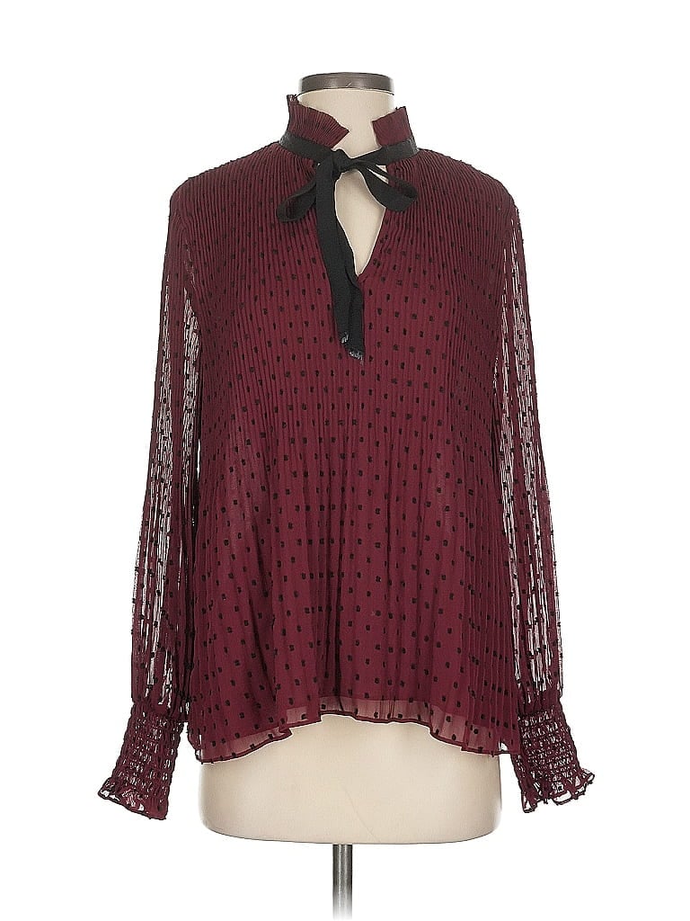 Pre-owned Max Studio Long Sleeve Blouse In Burgundy