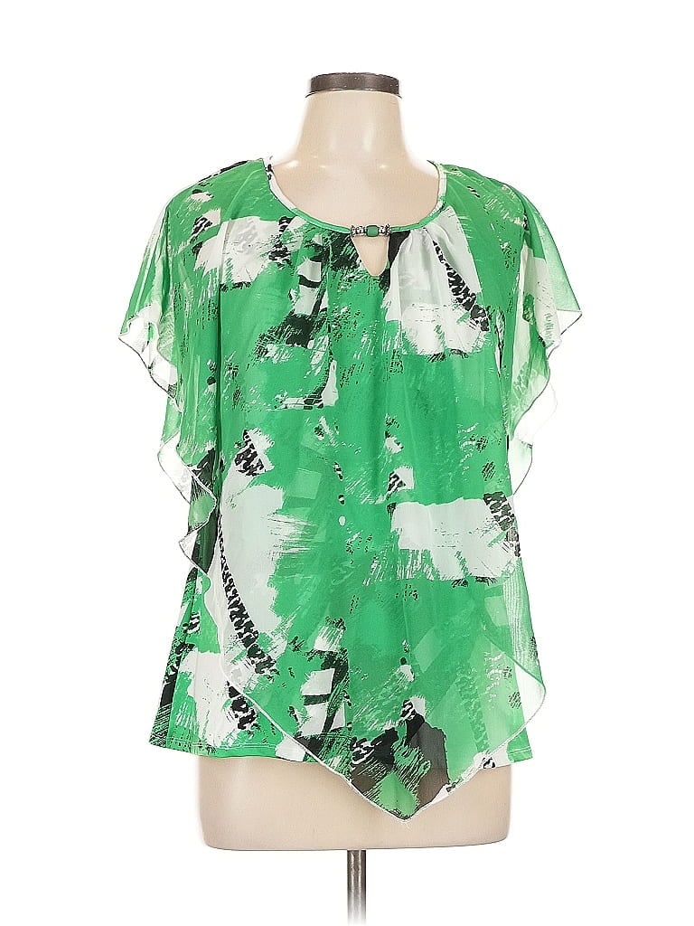 Pre-owned Notations Short Sleeve Blouse In Green