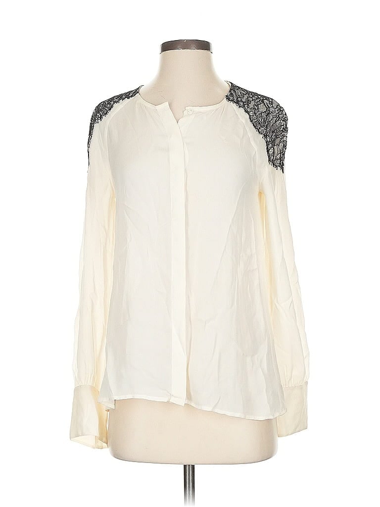 J.Crew Collection 100% Silk Ivory Long Sleeve Silk Top Size 0 - photo 1