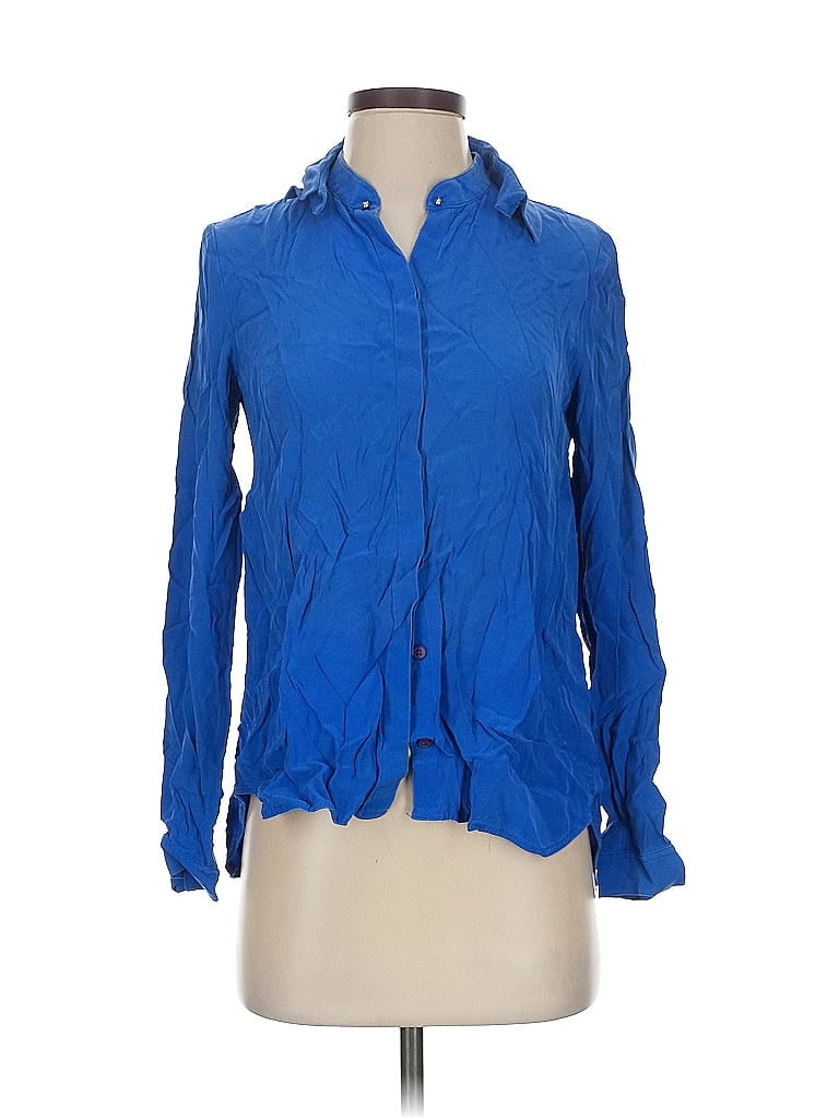 Pre-owned Lafayette 148 Long Sleeve Blouse In Blue