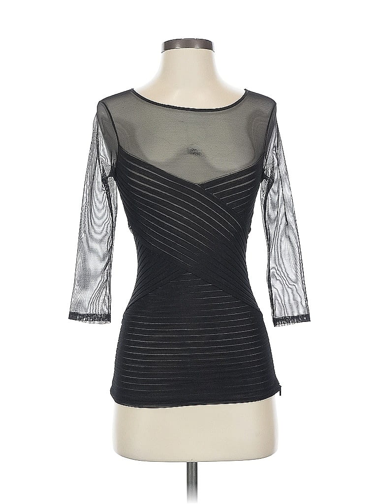 Click to view more detailed imagery on our partner's website Pre-owned Bcbgmaxazria 3/4 Sleeve Top Black Sweetheart Neckline Tops