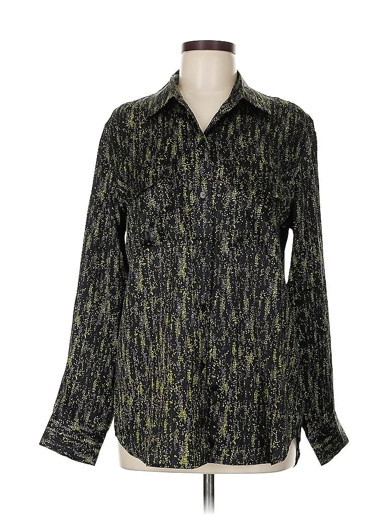 Equipment 100% Silk Print Green Long Sleeve Silk Top Size M - photo 1