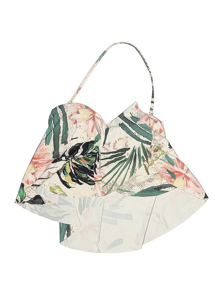 MYNAH Pre-owned Swimsuit Top White Tropical Pattern Swimwear