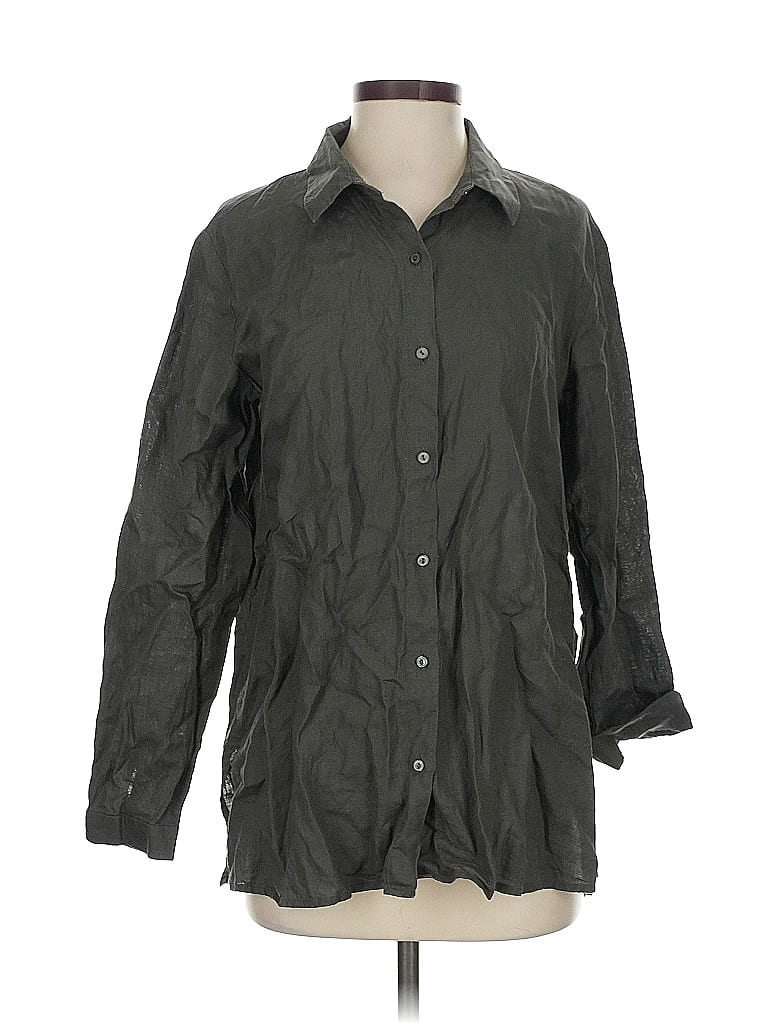 Pre-owned Eileen Fisher 3/4 Sleeve Button Down Shirt In Gray