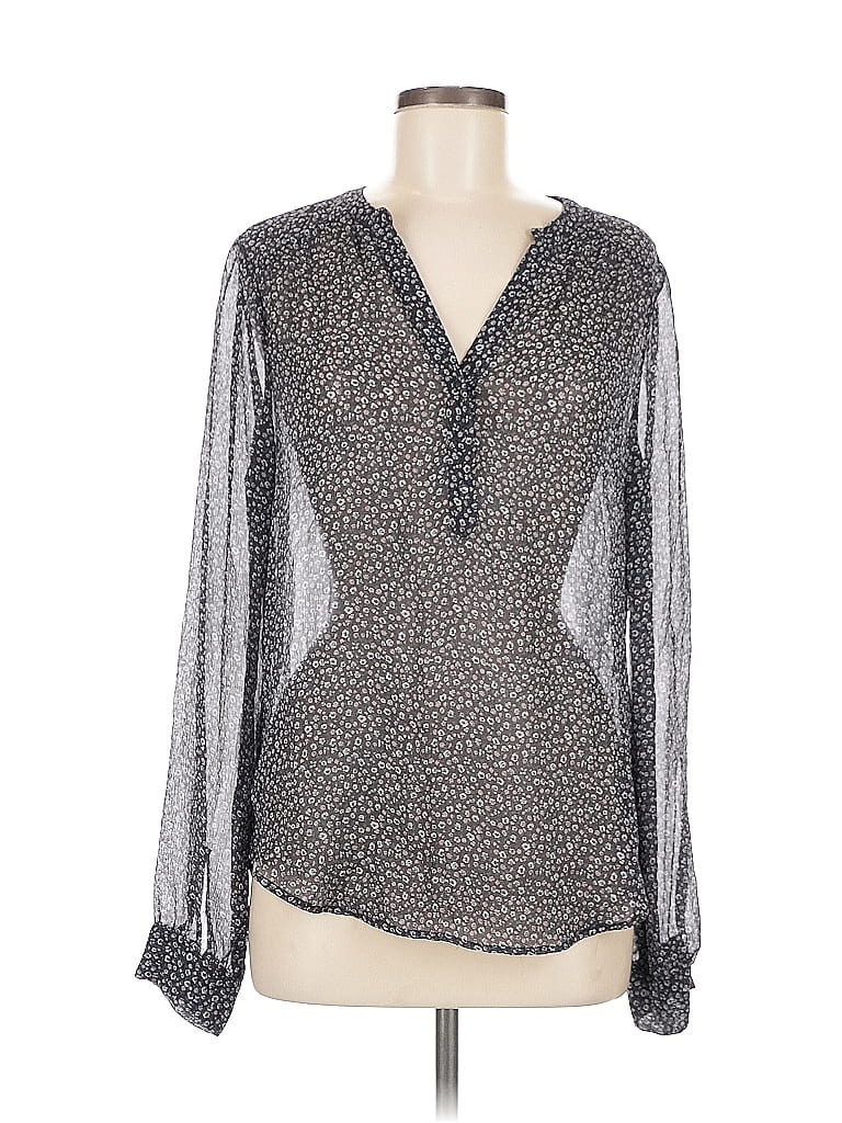 Pre-owned Paige Long Sleeve Silk Top Black Plunge Neckline Tops