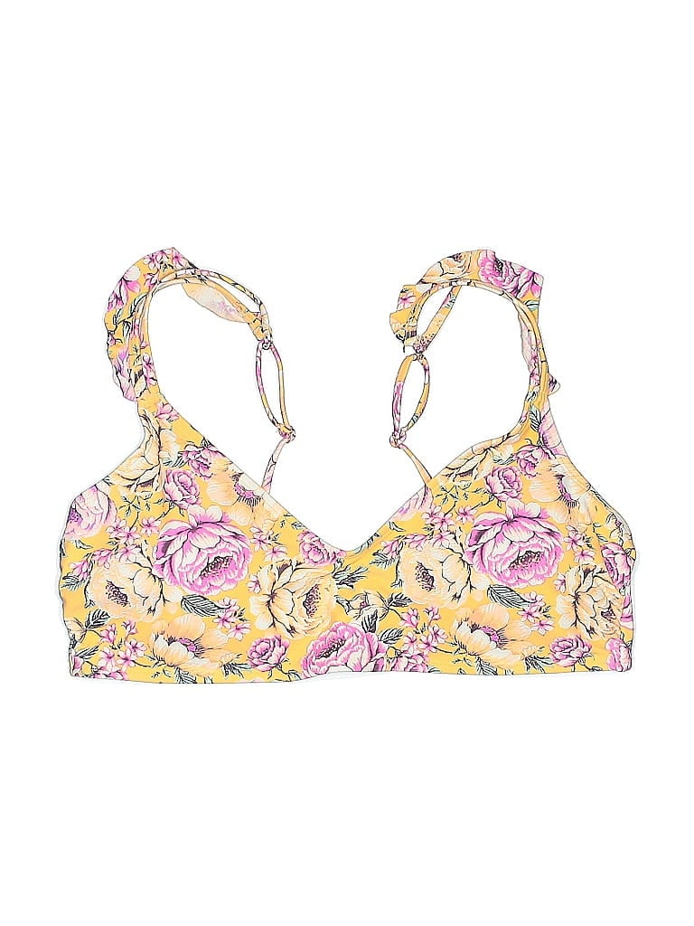 Pre-owned Xhilaration Swimsuit Top Yellow Floral Pattern Swimwear